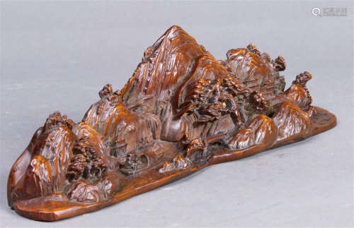 A Chinese wood carving, Shanzi, depicting mountains, L25cm