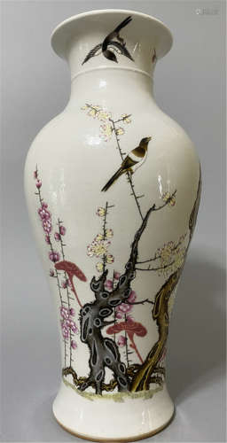 Chinese Qing Guangxu white ground flower and bird vase