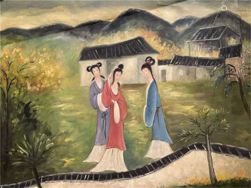 Chinese oil painting on canvas of ladys