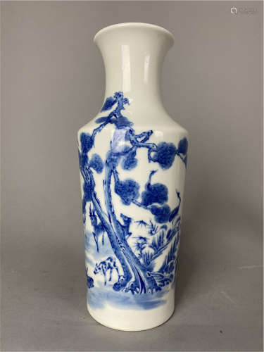 Chinese Qing blue and white porcelain painted with pine with deers