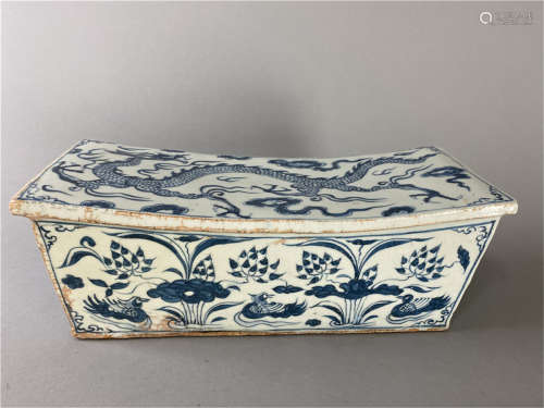 Chinese YUAN Dynasty porcelain pillow with dragon and lotus pattern