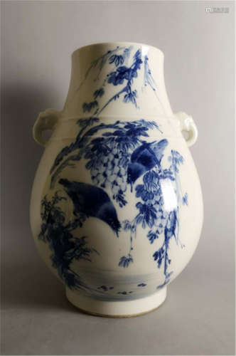 Chinese blue and white fine porcelain vase signed as Master Wangbu