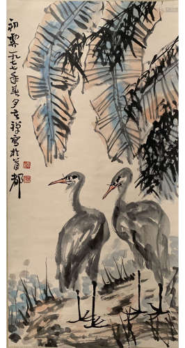 A Chinese Flower&bird Painting Scroll, Li Kuchan Mark