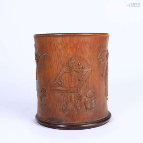 A Figure Carved Bamboo Brush Pot
