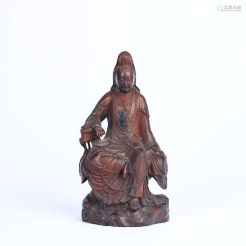 A Boxwood Carved Statue of Zizai Guanyin