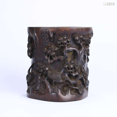 A Red Sandalwood Carved Brush Pot