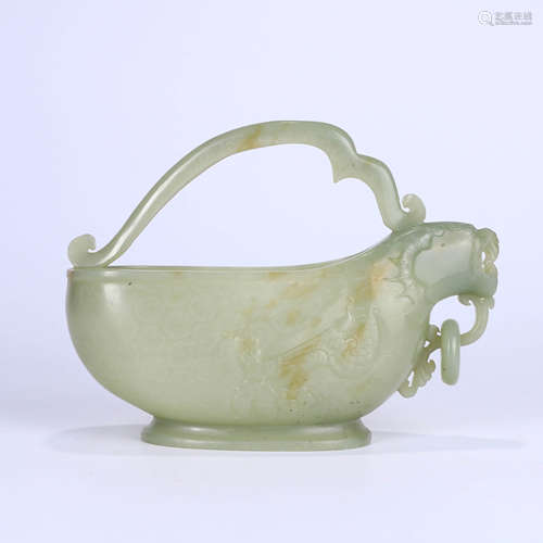 A Hetian Jade Carved Pot with Handle