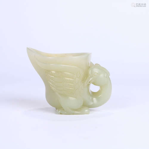 A Phoenix Carved Hetian Jade Cup