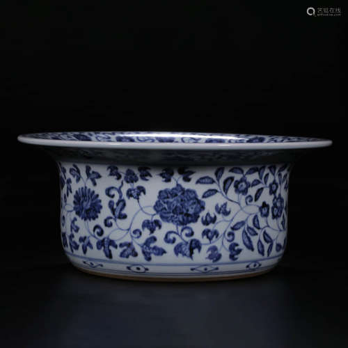 Qing Blue and White Wrapped Flower Pattern Folded Edge Wash Pot