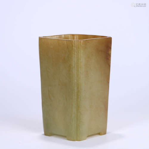 A Hetian Jade Carved Brush Pot