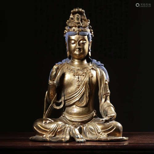 Qing Gilt Bronze Seated Guanyin Statue