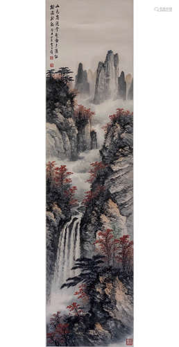 Huang Junbi, Landscape ‘The Color of the Mountain Moves with the Shadow of the Cloud’ Chinese Ink Painting