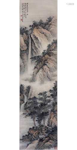 Huang Junbi, Landscape ‘Cliff and Stream At Nightfall’