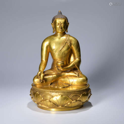 A Gild Bronze Statue of Aksobhya Buddha