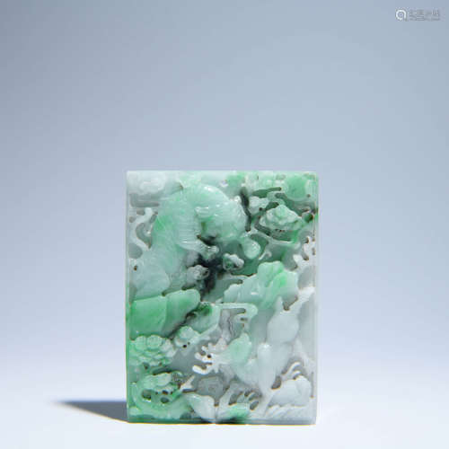 A Dragon and Tiger Carved Jadeite Pendant