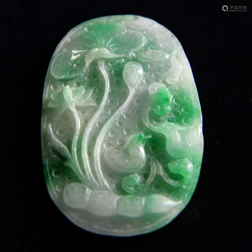 A Flower&bird Carved Jadeite Pendant