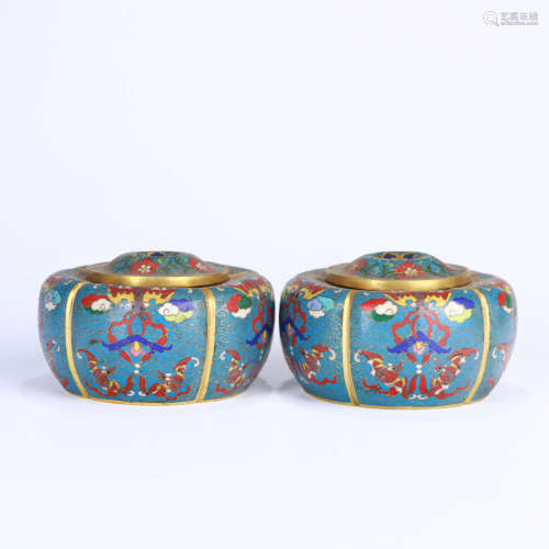 A Pair of Floral Cloisonne Gild Bronze Weiqi Jars