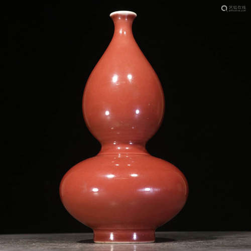 Mingguo Period Fineness Red-Glazed Porcelain Gourd Vase 