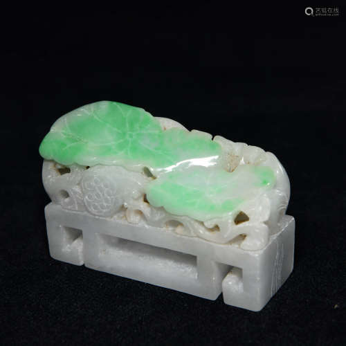 A Lotus Leaf and Fish Carved Jadeite Ornament