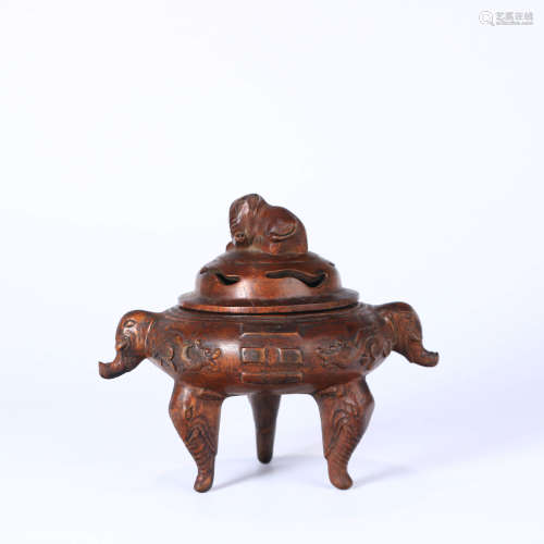 A Three-legged Eaglewood Incense Burner with Double Trunk Eras