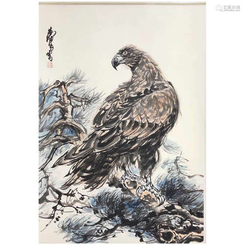 Huang Zhou Inscription, ‘Pine and Eagle Diagram’Paper Scroll