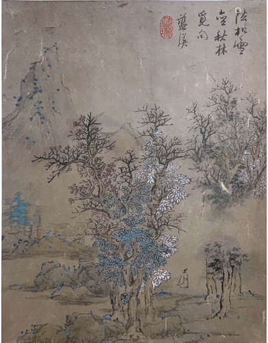 Ming Lan Ying Inscription, ‘A Elder Recite A Poem In Autumn Forest’Paper Scroll