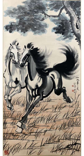 A Chinese Horse Painting Scroll, Xu Beihong Mark