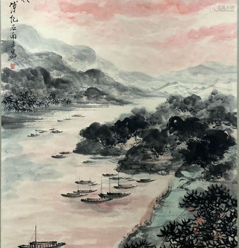 A Chinese Landscape Painting Scroll, Fu Baoshi Mark