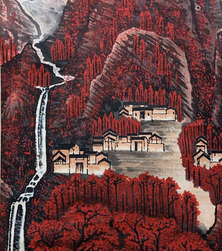 A Chinese Landscape Painting Scroll, Li Keran Mark