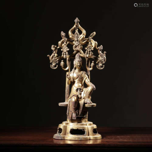 Qing Unearthed Gilt Bronze Guanyin Ornament