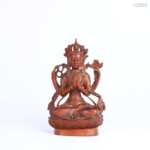 A Boxwood Carved Buddha Statue