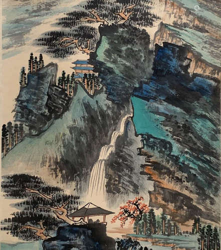 A Chinese Landscape Painting Scroll, Xie Zhiliu Mark