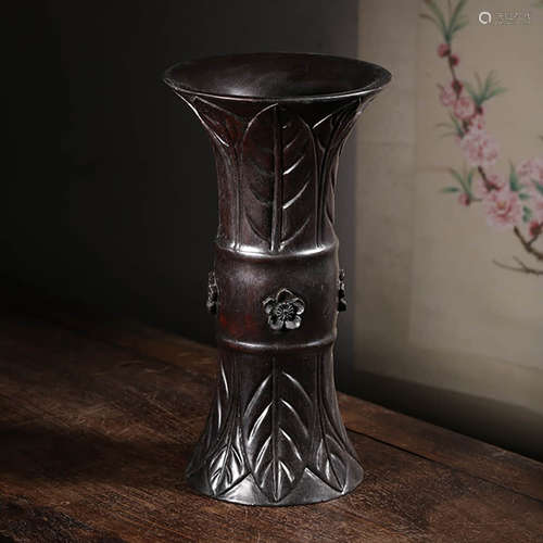 Republic of China Small Red Leaf Sandalwood Banana Leaf Pattern Flower Goblet