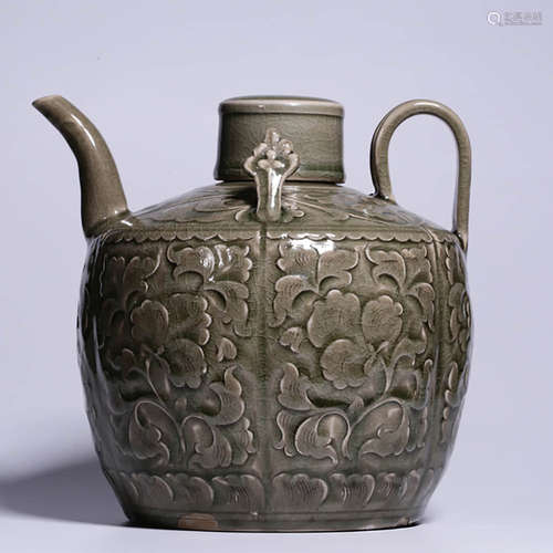 Song Dynasty Yaozhou Kiln Carved Flower Holding Porcelain Kettle