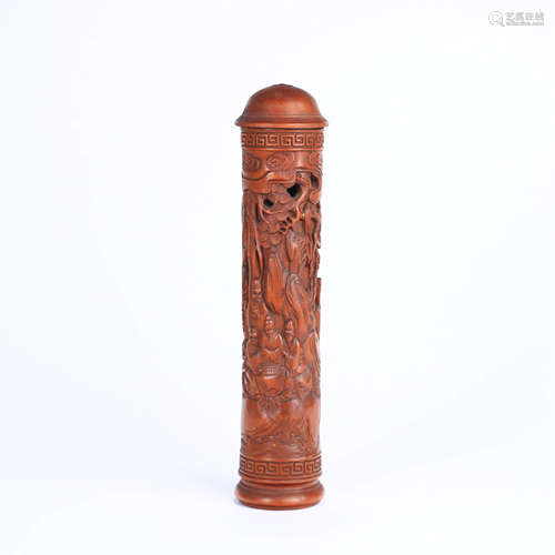 A Boxwood Carved Figure Incense Tube