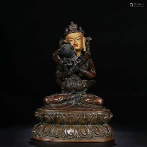 Qing Dynasty, Bronze Lacquered Gold Buddha Statue of Two Bodies