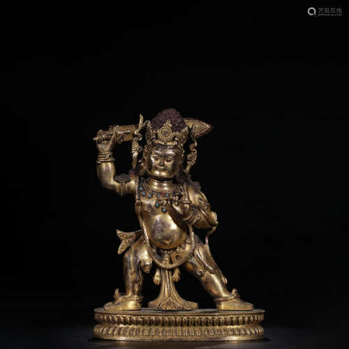 Qing, Gilt Bronze Inlaid Treasure Statue of BuDongMingWang