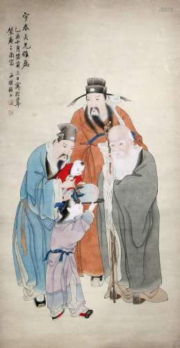 chinese painting of three immortals by gu luo