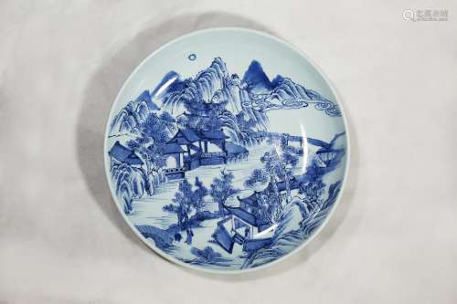 chinese blue and white porcelain dish,mid qing dynasty