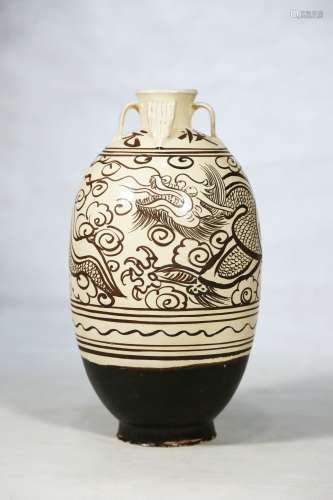 chinese cizhou yao porcelain four-handle vase