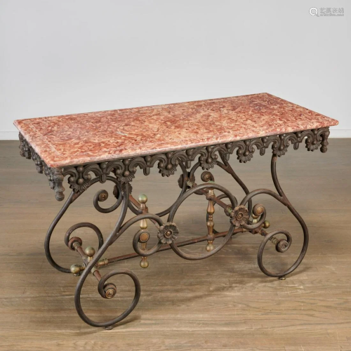 Antique French cast iron and brass baker's table
