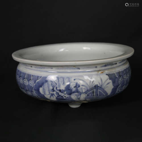 Blue-and-white Glaze, Figures Painted Porcelain Jar, Qing Dynasty