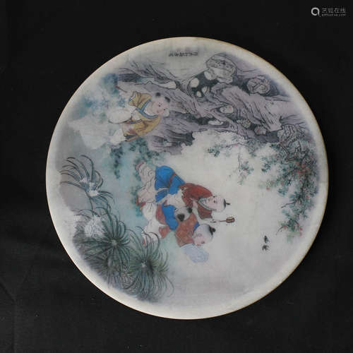 Famille Rose Glaze Chindren Painted Porcelain Plate