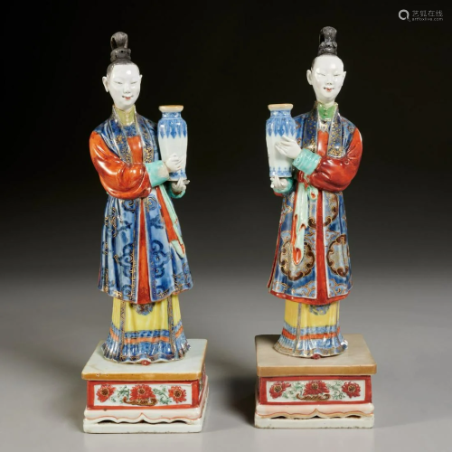 Pair Chinese Export porcelain figures