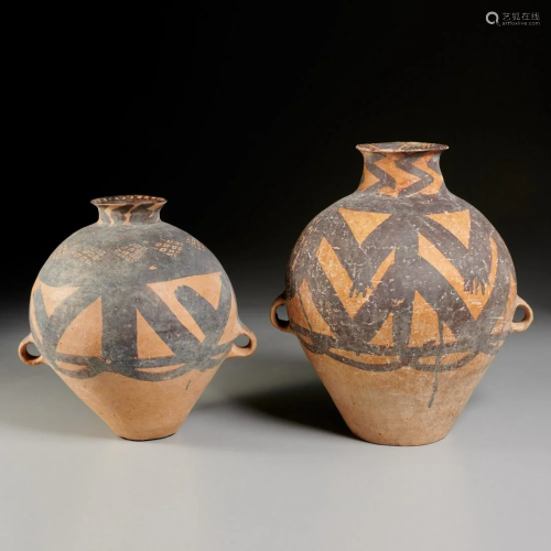 (2) Chinese Neolithic painted terracotta vessels