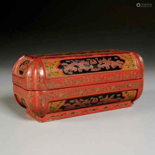 Chinese tianqi lacquer scholars box and cover