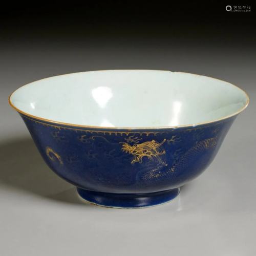 Chinese powder blue and gilt bowl