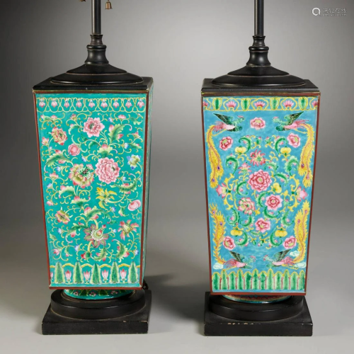 Pair Chinese enamel vases converted to lamps