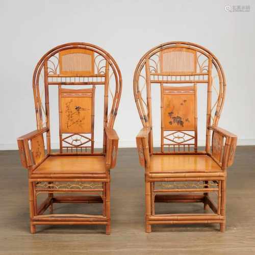Pair Chinese Export bamboo high-back armchairs