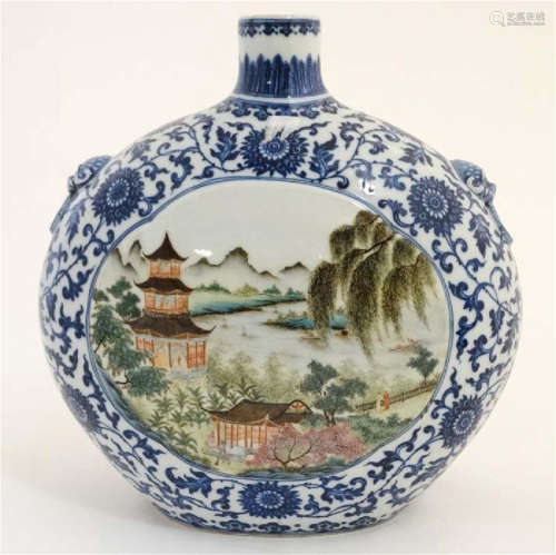 Chinese blue and white moon flask porcelain vase 30cm